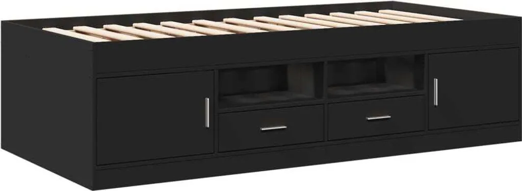 Lit de jour noir 100x200 cm avec tiroirs de rangement fonctionnels