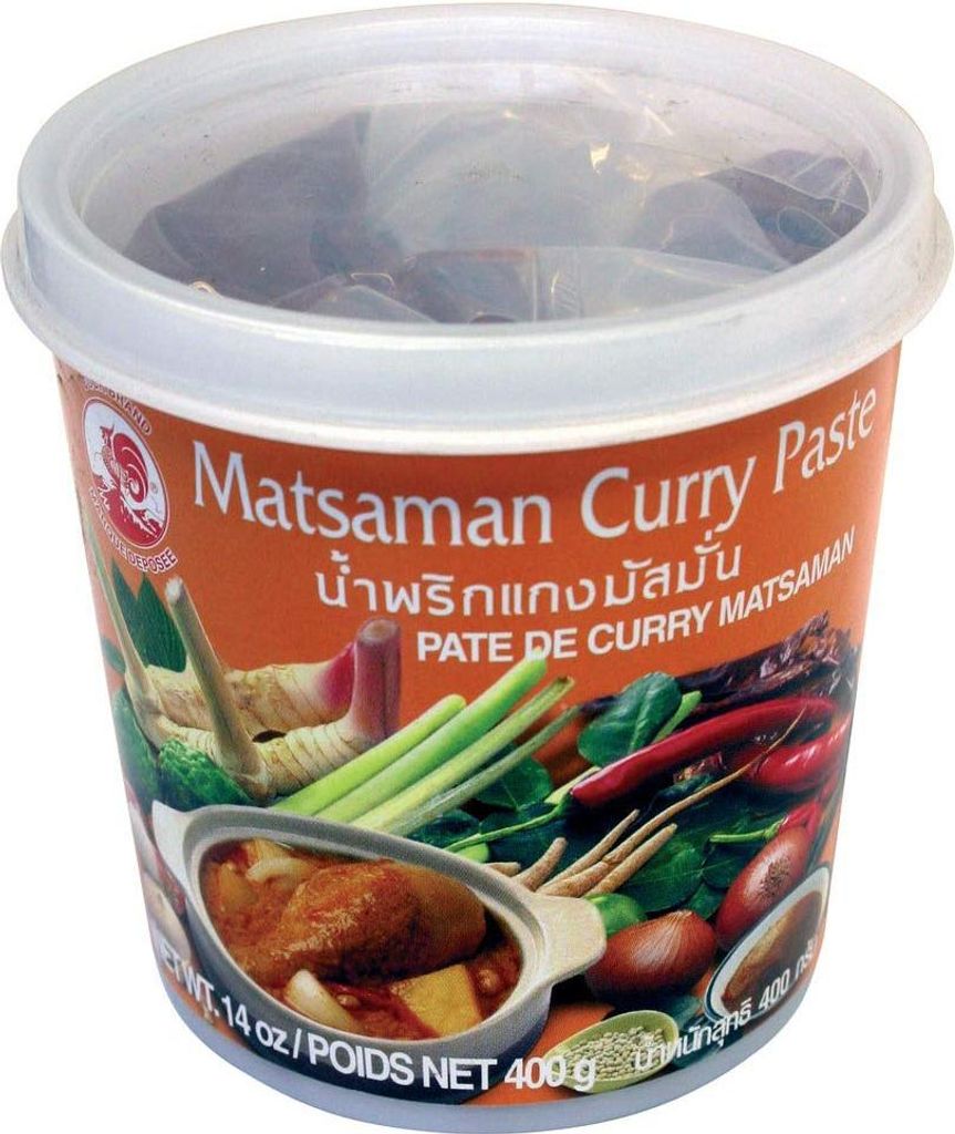 A close-up of a container of Matsaman Curry Paste.