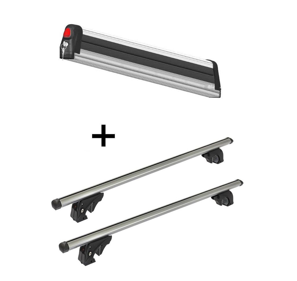 Skiträger VDP Trivor 5 Slide + Dachträger/Relingträger VDPLION1 kompatibel mit für Skoda Karoq (5 Türer) ab 18