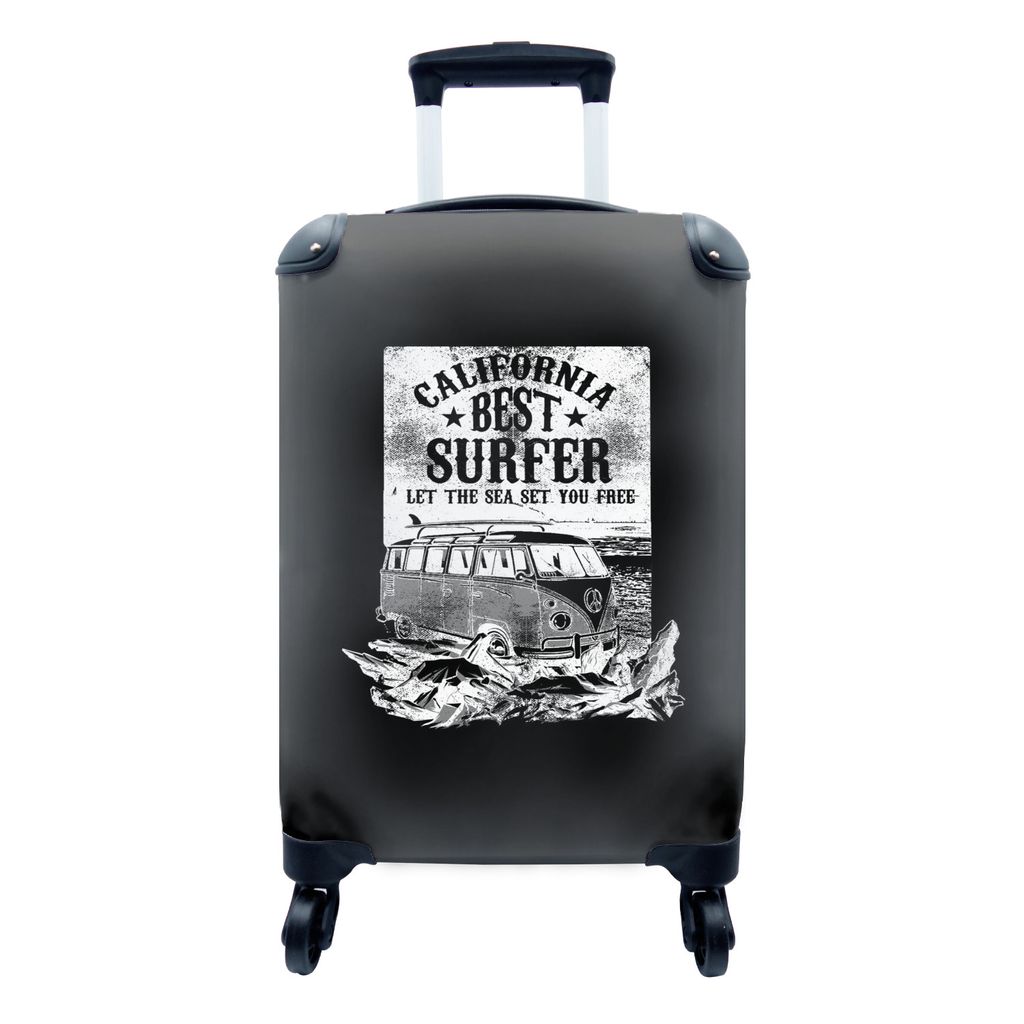 MuchoWow Koffer Handgepäck Trolley Rollkoffer Kleine Reisekoffer mit 4 Rollen - Zitat "Best surfer" mit Retro-Illustration eines Volkswagens auf...