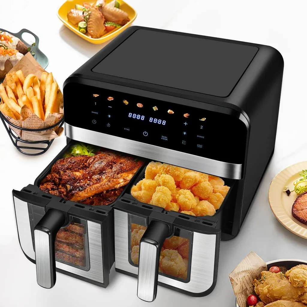 Friteuse à air chaud XL 9L Double Panier 2600W avec Fenêtre de Vue