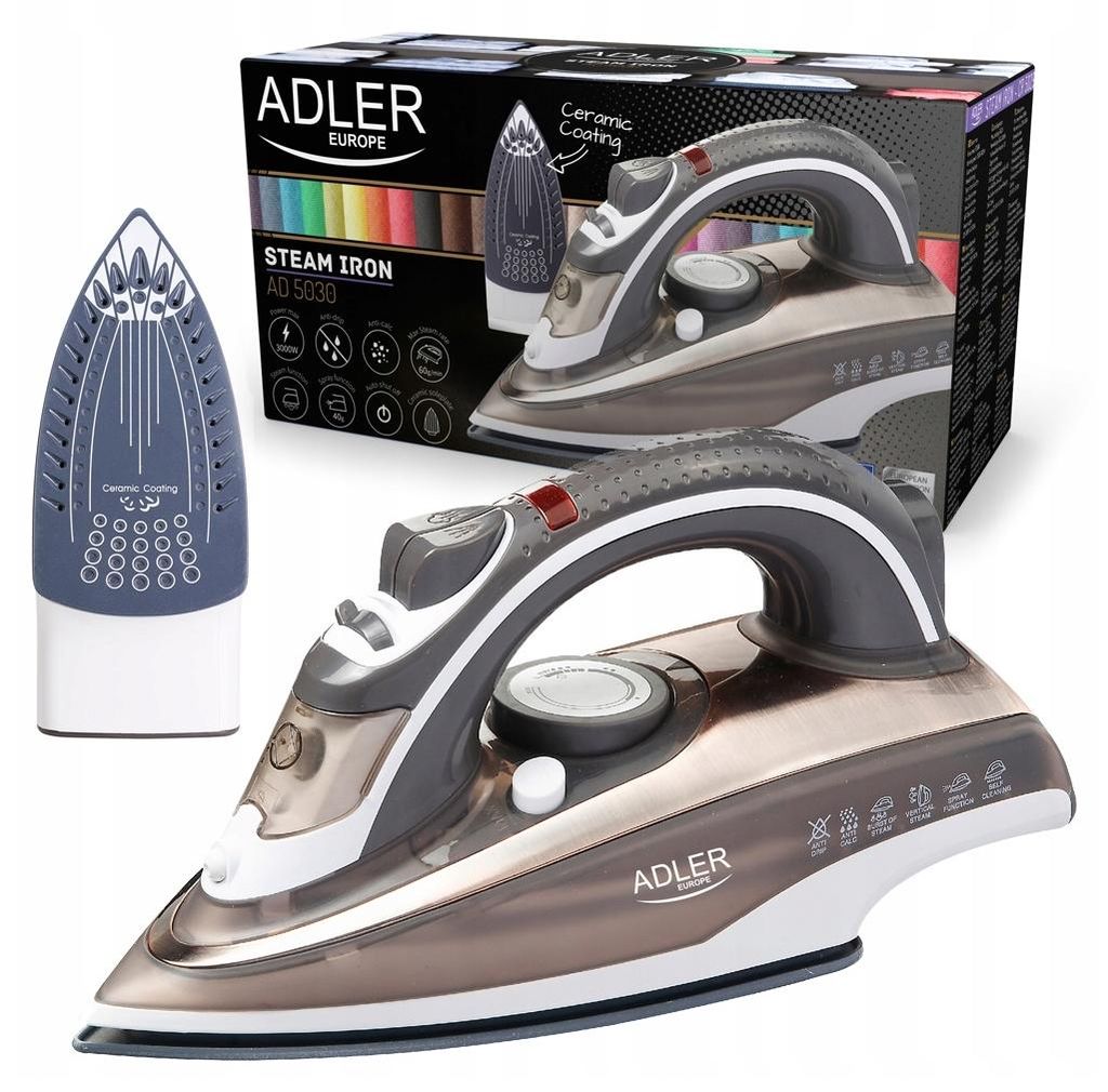 Adler AD 5030, Dampfbügeleisen, Keramik-Bügelsohle, Braun, Produktbild 