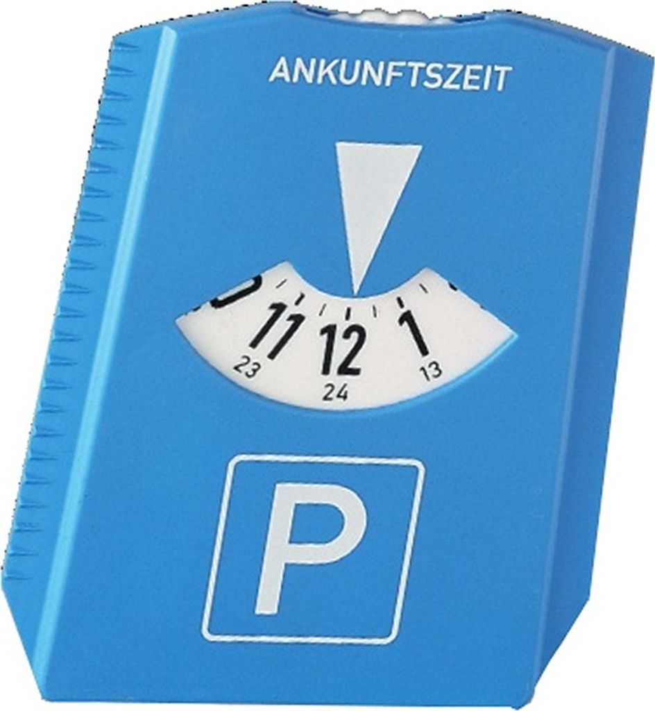 Parkscheibe mit Eiskratzer, Wasserabstreifer und blauer Rückseite