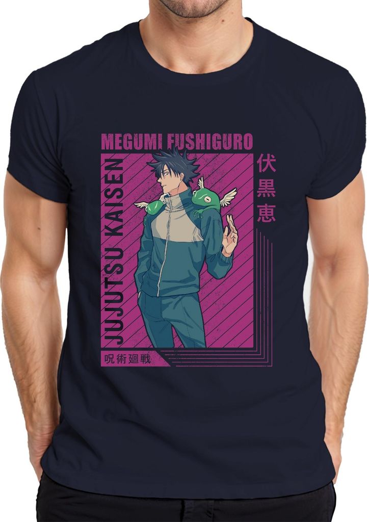 Megumi Fushiguro Jujutsu Kaisen Shikigami Anime Geschenk Retro Herren T-Shirt, Navy, XL