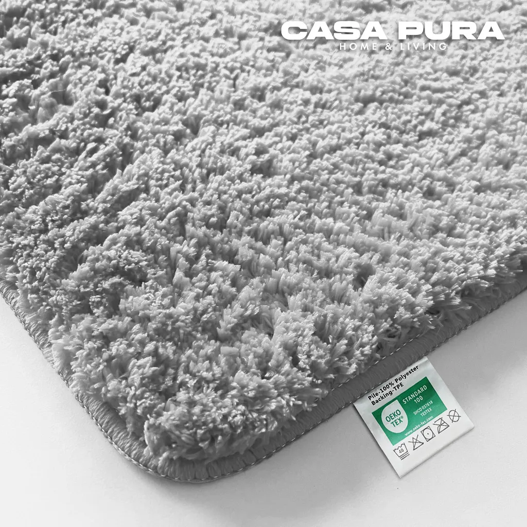 Tapis de douche rond Sky Uni en gris argenté - Grand format 95 cm