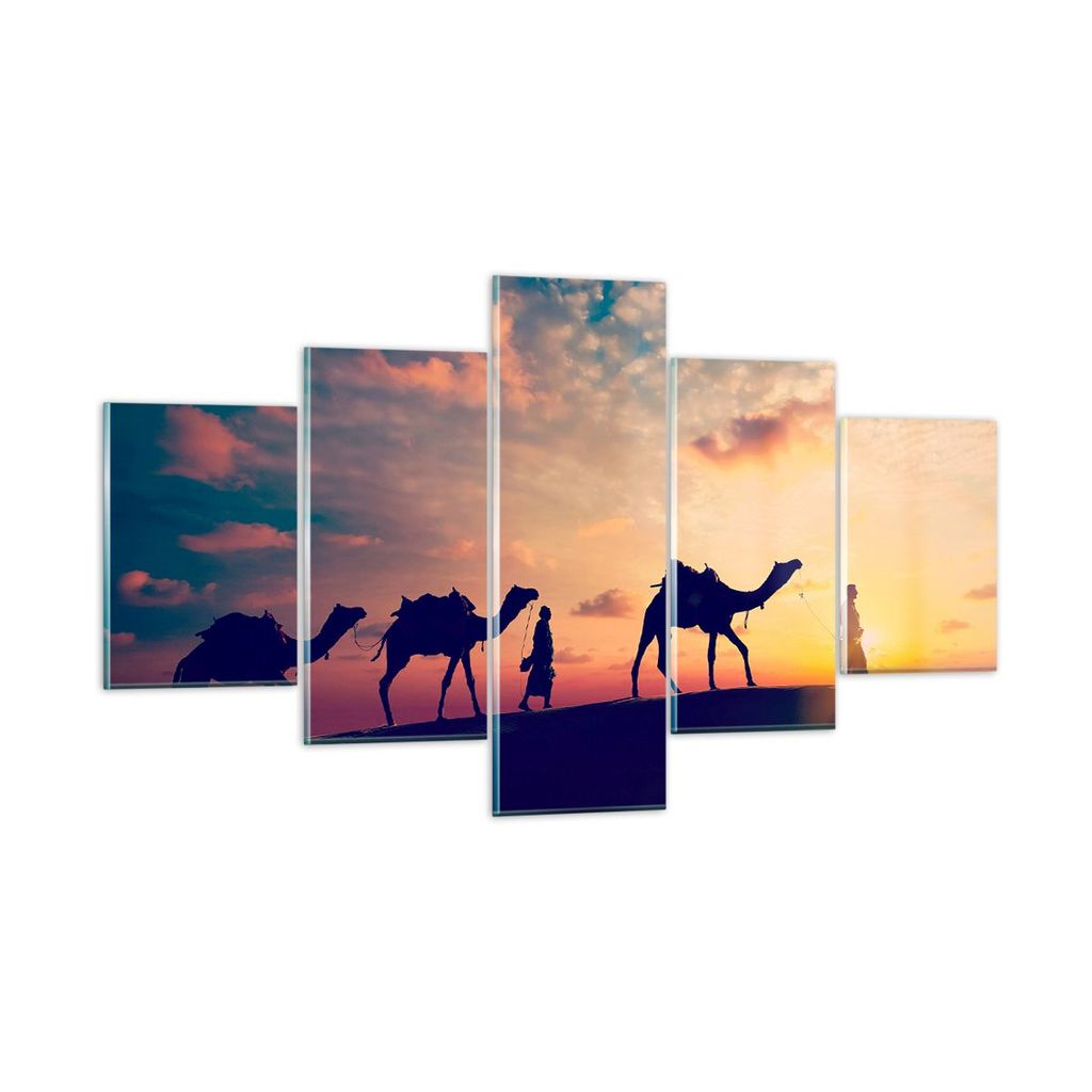 Bilder auf glas - Kamel Wohnwagen - 125x70cm - Glasbilder - Wandbilder - Kunstdruck - zum Aufhängen bereit - Wanddekoration aus Glas - Glas Bilder...