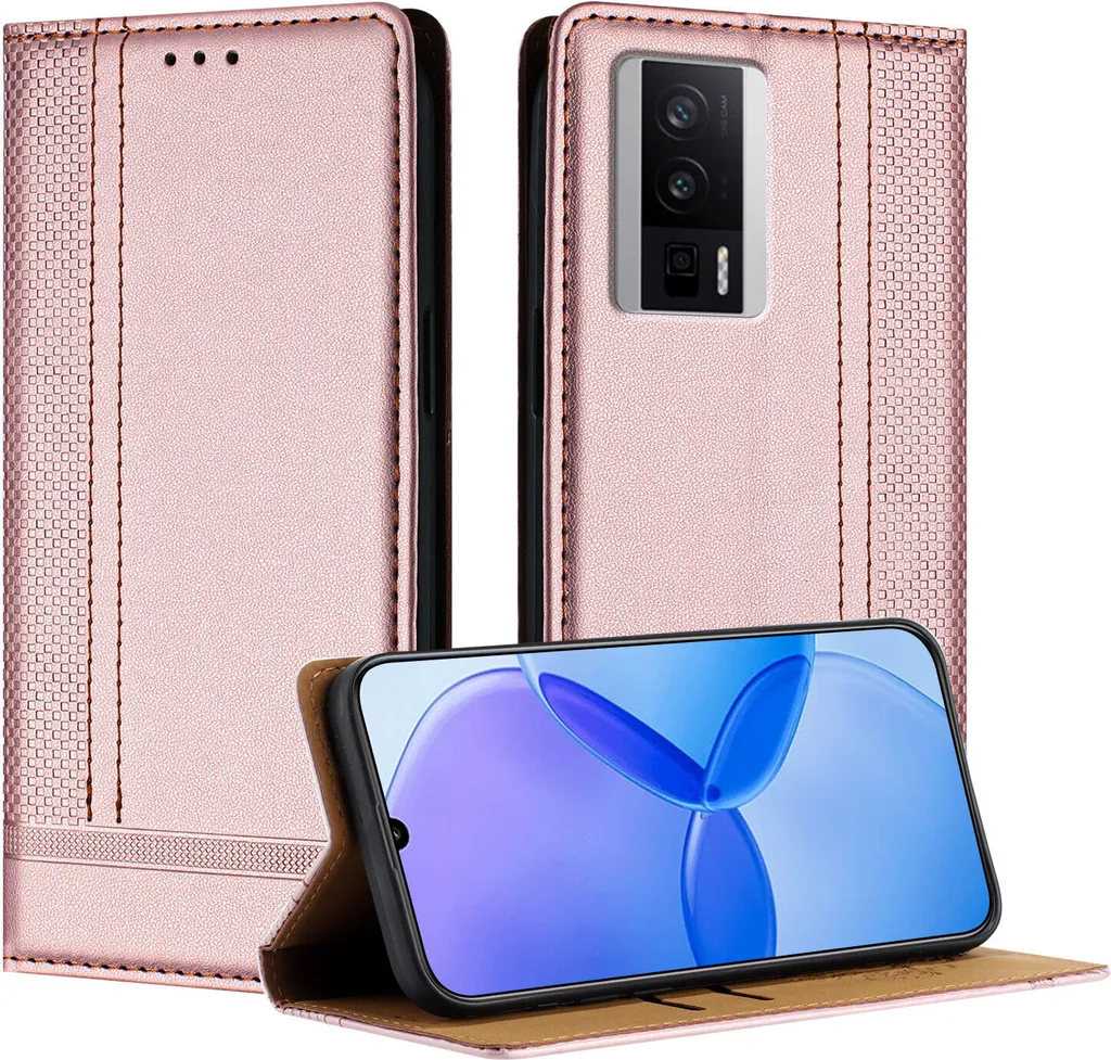 Custodia per Xiaomi Poco F5 Pro/Redmi K60/K60 Pro in pelle con funzione stand Rosa