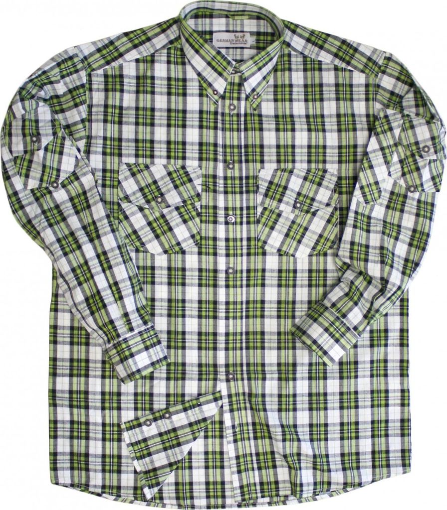 Jagdhemd hemd für jagd Krempelärmel Grün/weiß kariert, Größe:M