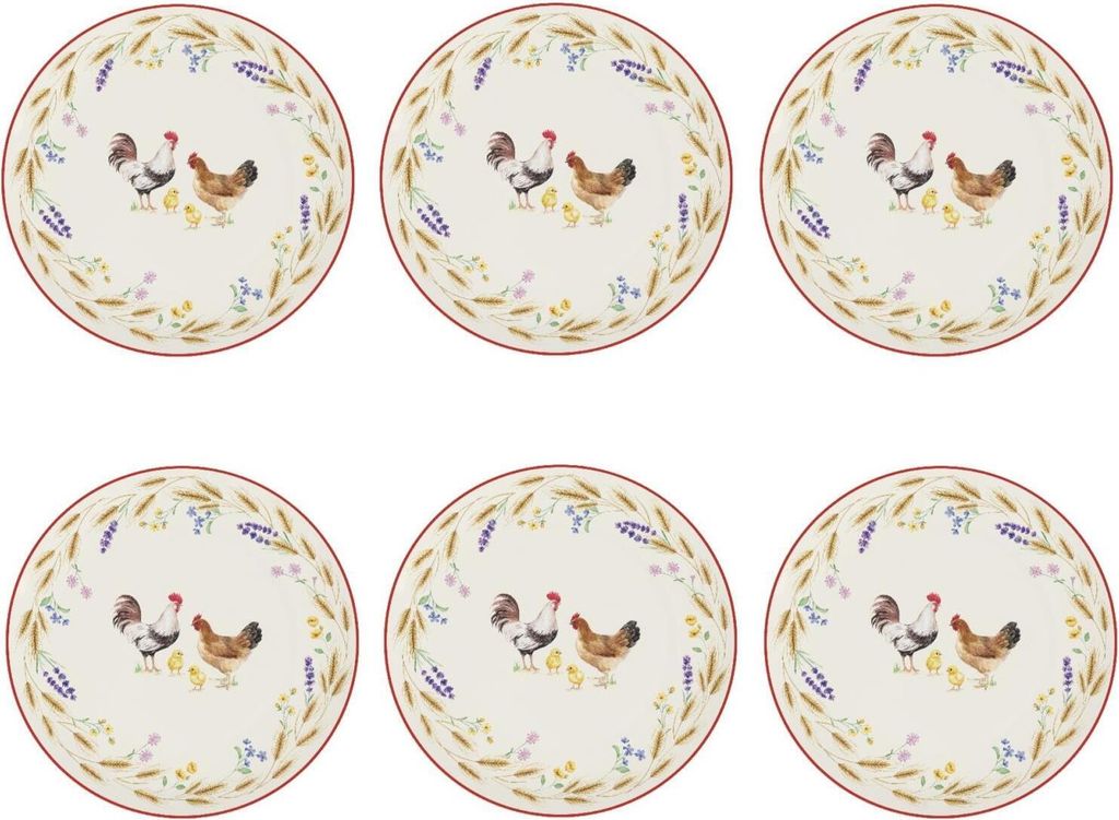 6er Set Frühstücksteller COUNTRY LIFE Motiv 1 D. 19cm Porzellan Easy Life