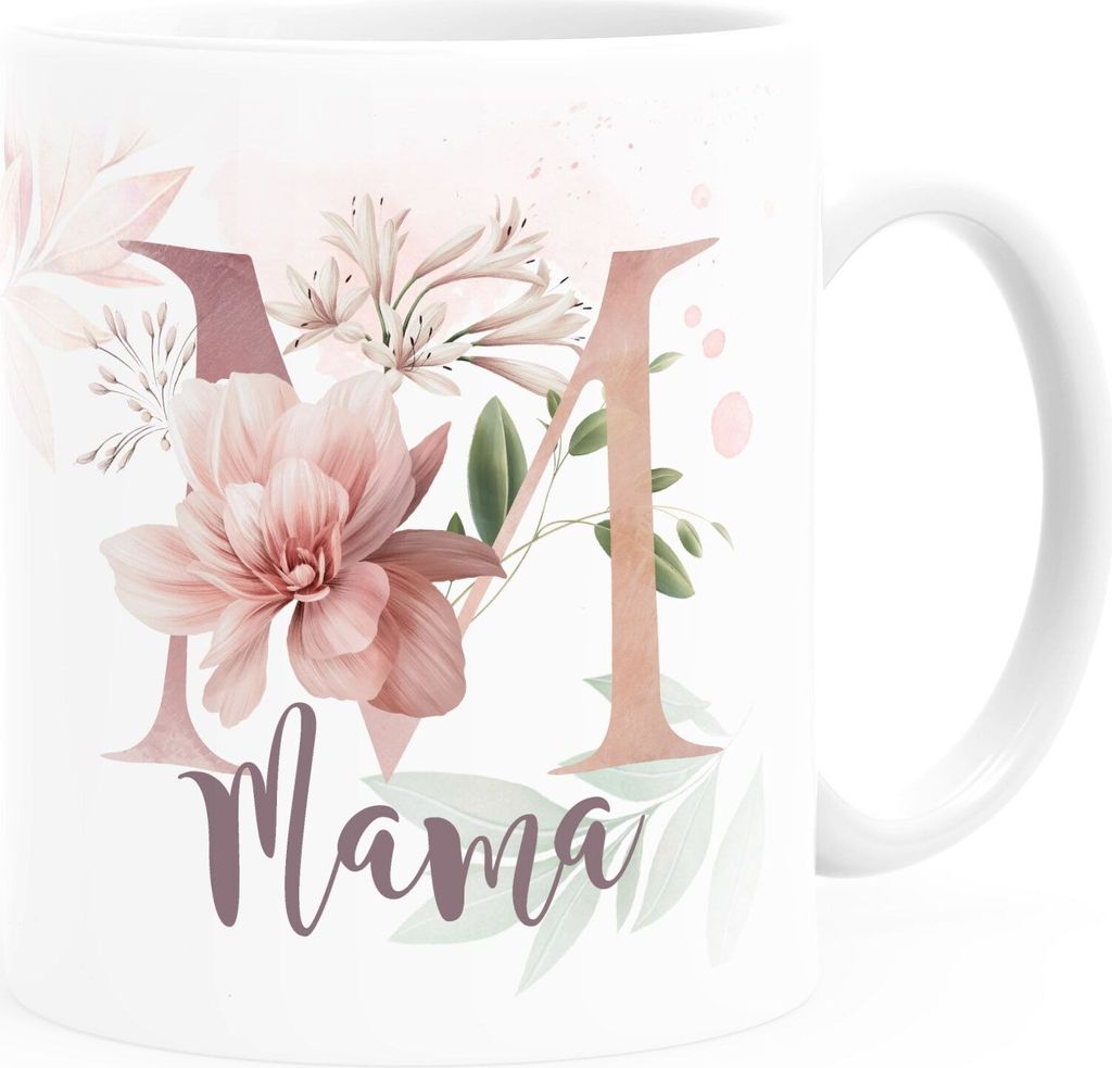 Kaffee-Tasse Muttertag mit Wunschtext personalisiert Geschenk für Mama mit Initiale M und eigenem Text SpecialMe Uni-Weiß Keramik-Tasse