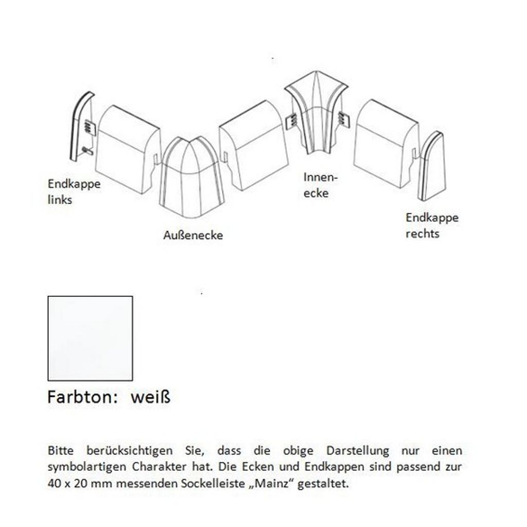 Innenwinkel Für Kunststoff Sockelleisten 20 x 40 mm Weiß zum Clipsen Kunststoff Innenecken by PROVISTON