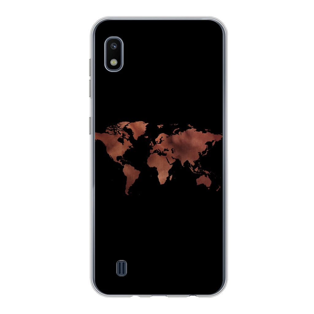 MuchoWow Handyhülle Schutzhülle Hülle für Samsung Galaxy A10 Weltkarte - Leder - Schwarz Silikon Softcase Handy Hülle - Schutzhülle