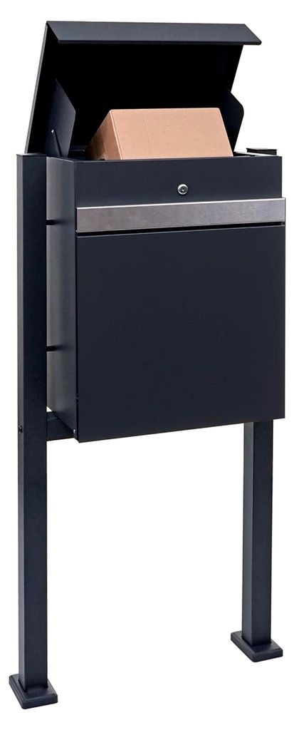 Paketkasten mit Standfuß, Paketstation Standbriefkasten, Metall - verzinkt anthrazit-Edelstahl