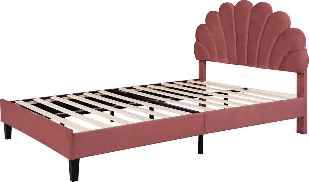 Lit 140x200 anti-bruit en velours rouge haricot avec sommier robuste