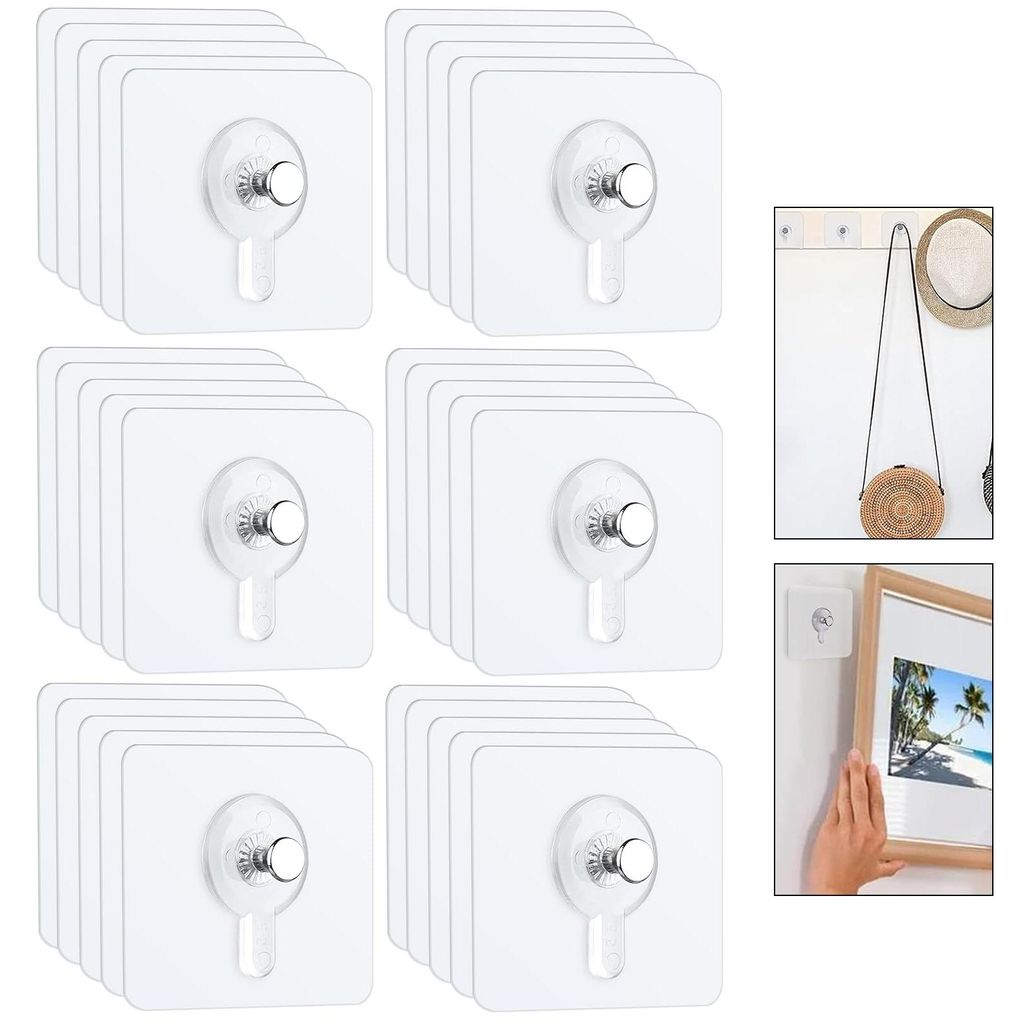 30 selbstklebende Aufhängehaken, transparente Klebehaken zum Aufhängen von Fotos ohne Bohren, selbstklebende Aufhängehaken für Bilderrahmen, Fo...