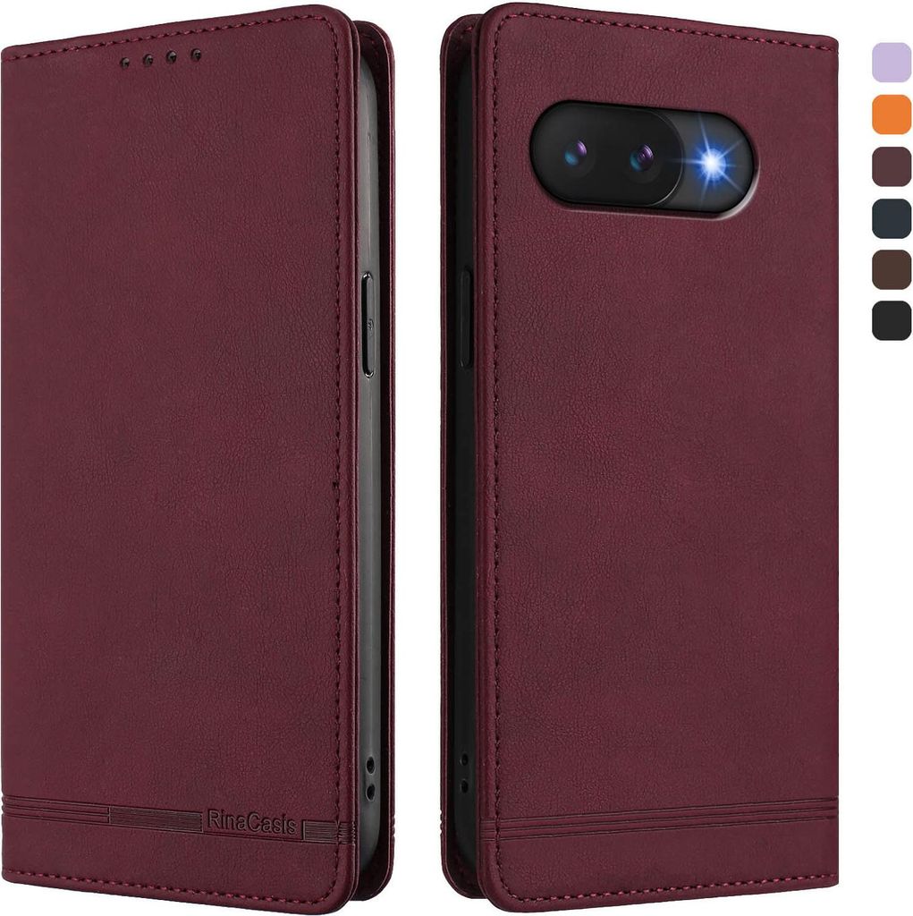 Hülle für Google Pixel 9A, Retro Kunstleder Ständer Klapphülle mit Kartenfächer und Magnetische Rot