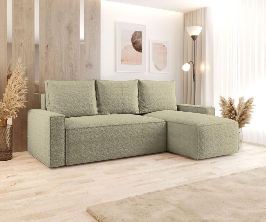 BEDANTE ECKSOFA mit Schlaffunktion SAVIO Quelle 06 Beige Rechts L-Form Sofa mit Stauraum Bettkasten Wohnzimmersofa Couch Sofa Bettsofa Bettkasten B...