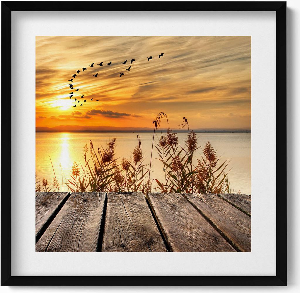 Pier bei Sonnenuntergang– Wandbild mit Rahmen – Gerahmtes Bild – Wanddekoration – 50x50 cm – Schwarz Rahmen