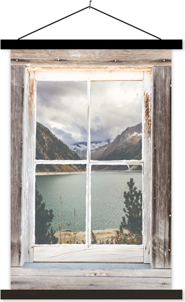 MuchoWow Textilposter Durchschaubar - Holz - Berge 40x60 cm mit schwarzem Rahmen - Wanddekorationen