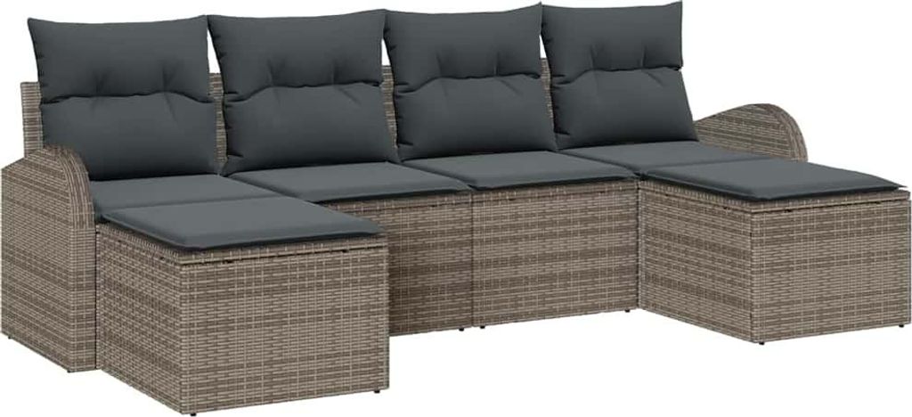 SYFAX Sofa Set mit Kissen mit Speicher 6 pcs Grau Poly-Rattan