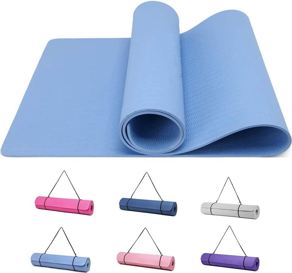 Yogamat Fitnessmat Antislip Trainingsmat Sport Turn Pilates Mat mit Tragegurt 183 x 61 x 0,6 cm - Blau Yoga Mat