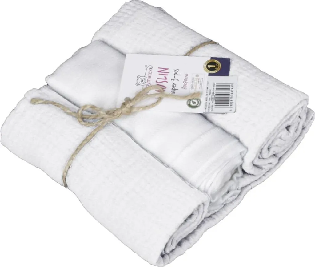 Set de 3 Langes Mousseline Coton 70x80 Blanc - Doux et Absorbants - 6