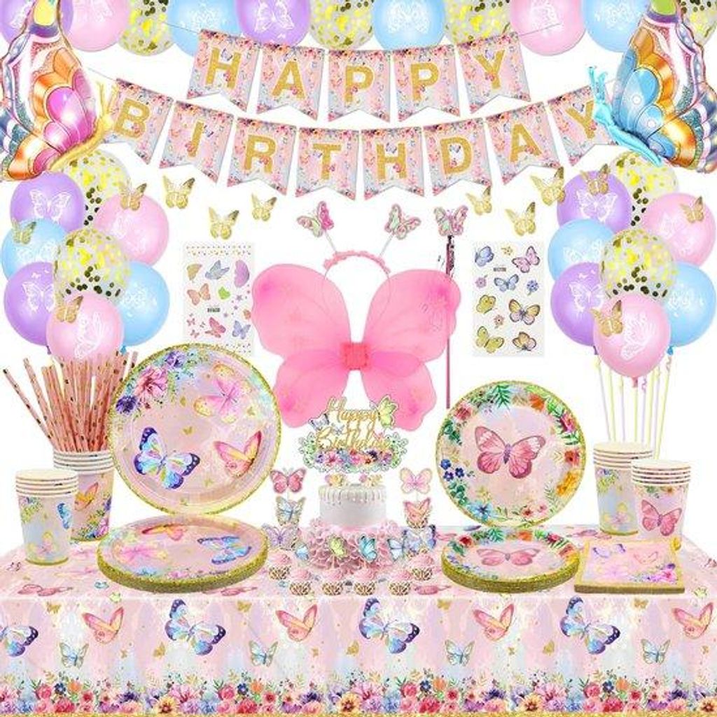 Schmetterlings-Partydekoration – Festliches Set – 175 Stück – Rosa