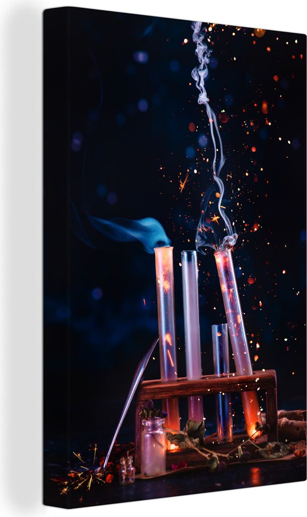 OneMillionCanvasses - Leinwandbilder - 90x140 cm, Reagenzgläser mit Rauch, Wandbilder Kunstdruck Wanddekoration - Wandschmucke - Schlafzimmer