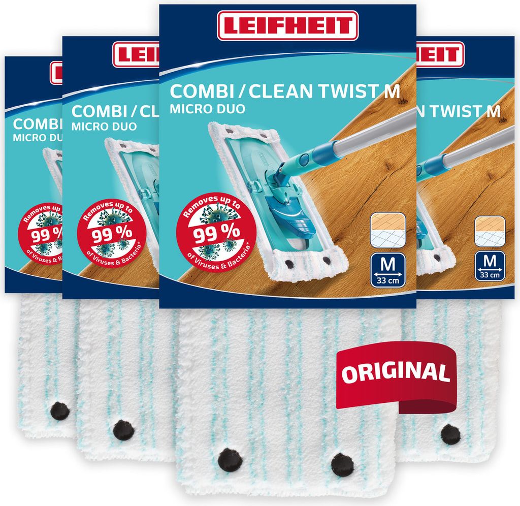 Leifheit Wischbezug Ersatz Bezug CLEAN TWIST M / Combi M micro duo 4er Set