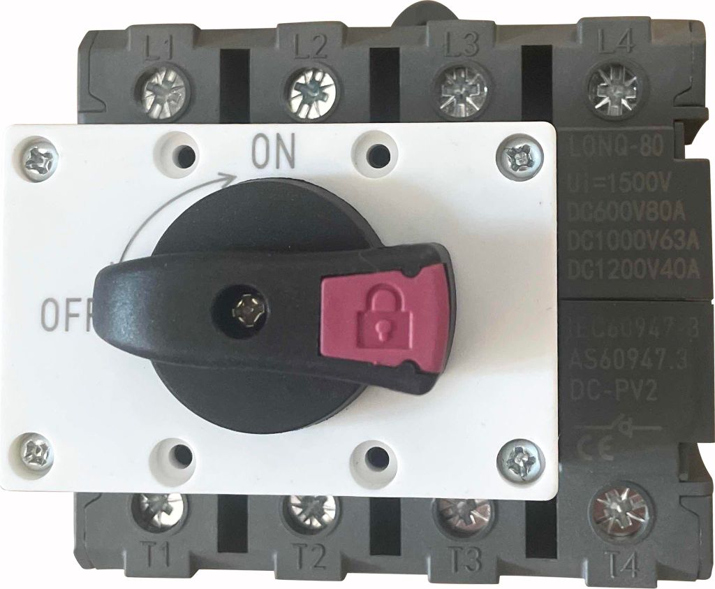 Solar Photovoltaik DC Trennschalter 4-polig 1000V 63A – Isolator Schalter für Solaranlagen, Kompakt und Sicher
