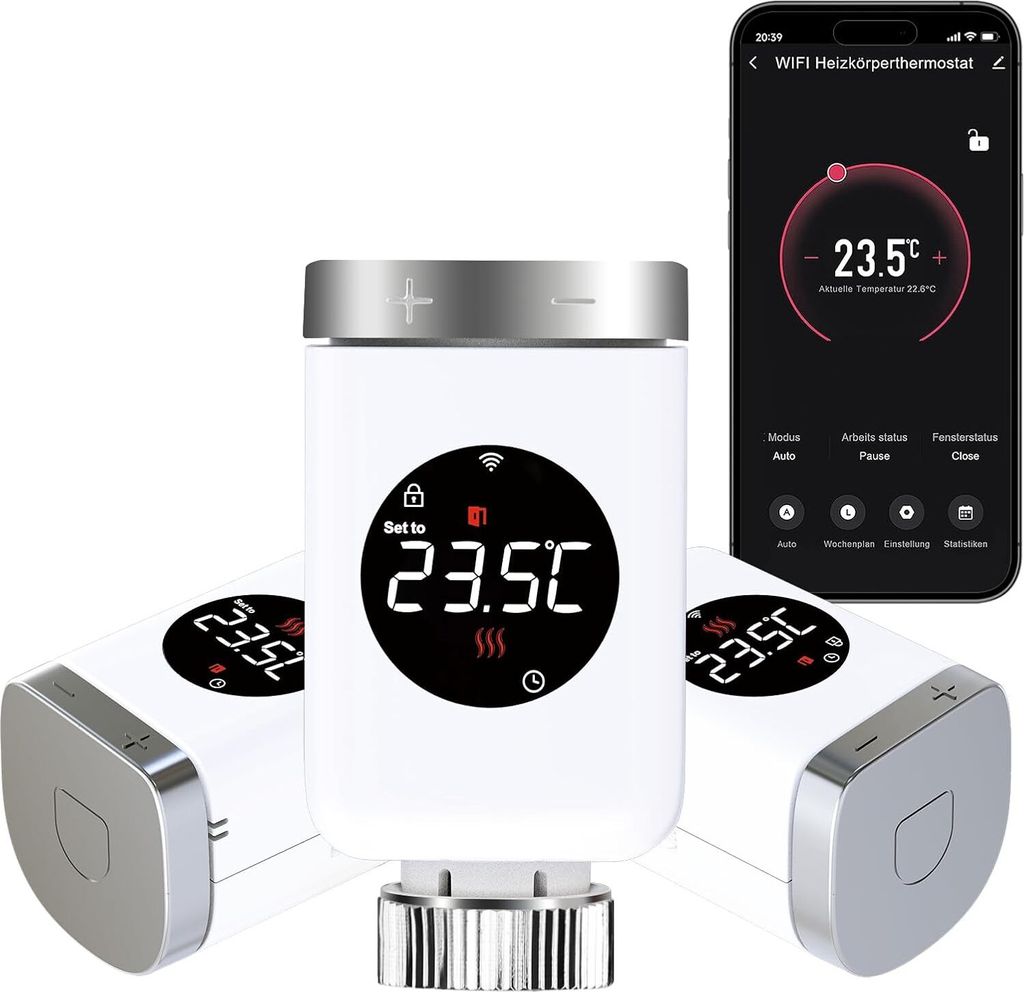 Satz von 3 WiFi-Thermostaten SALCAR TRV801W Alexa/Google Produktbild 