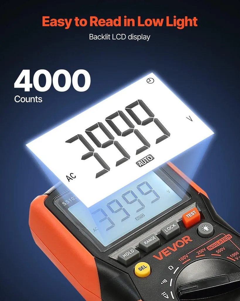 Multimètre numérique TRMS 4000 points Voltmètre Ohmmètre 1000V AC/DC - 3