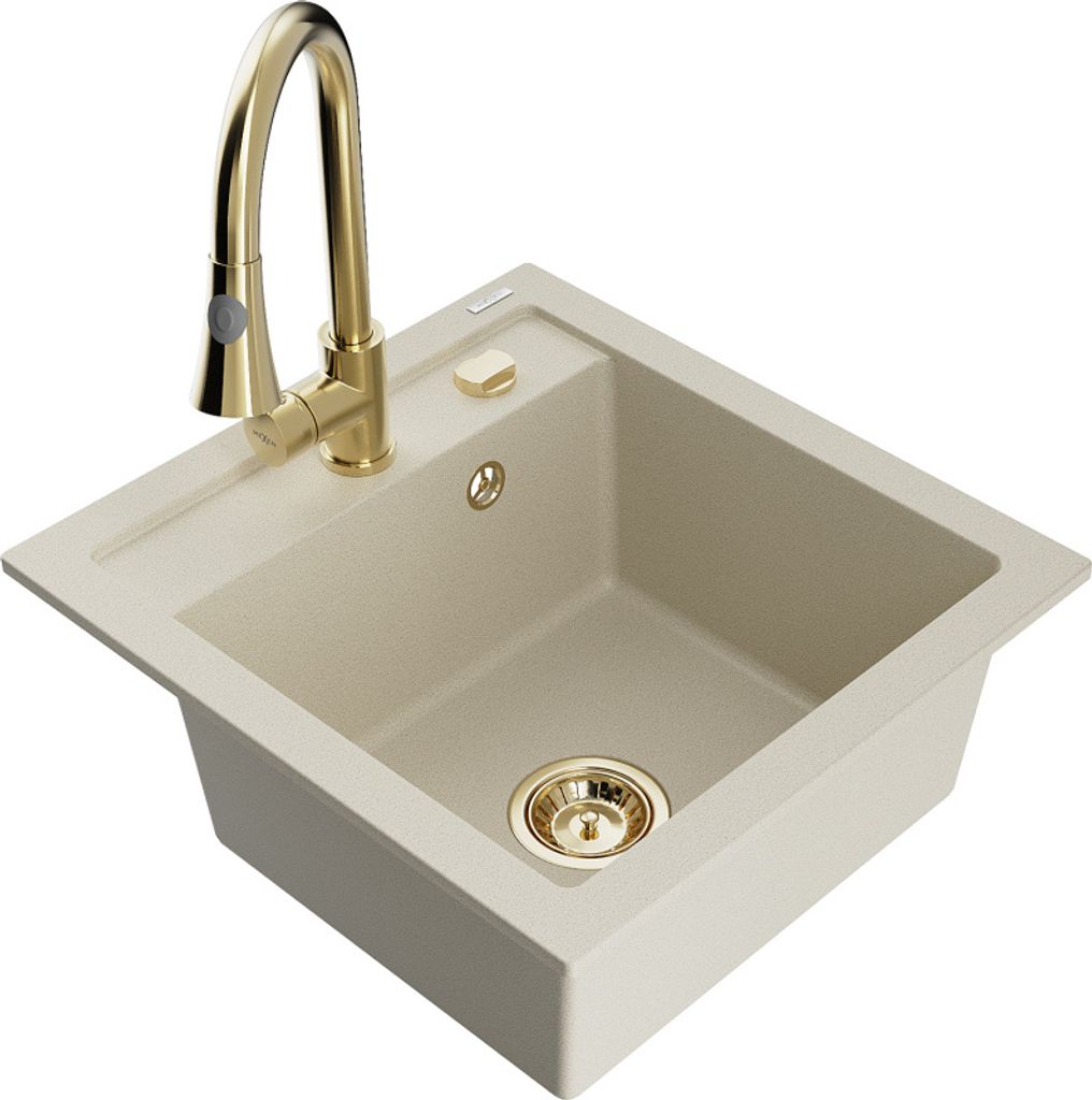 Mexen Vito 1-Becken-Granit-Spüle mit Mischbatterie Elia, Beige - 6503-69-670101-50