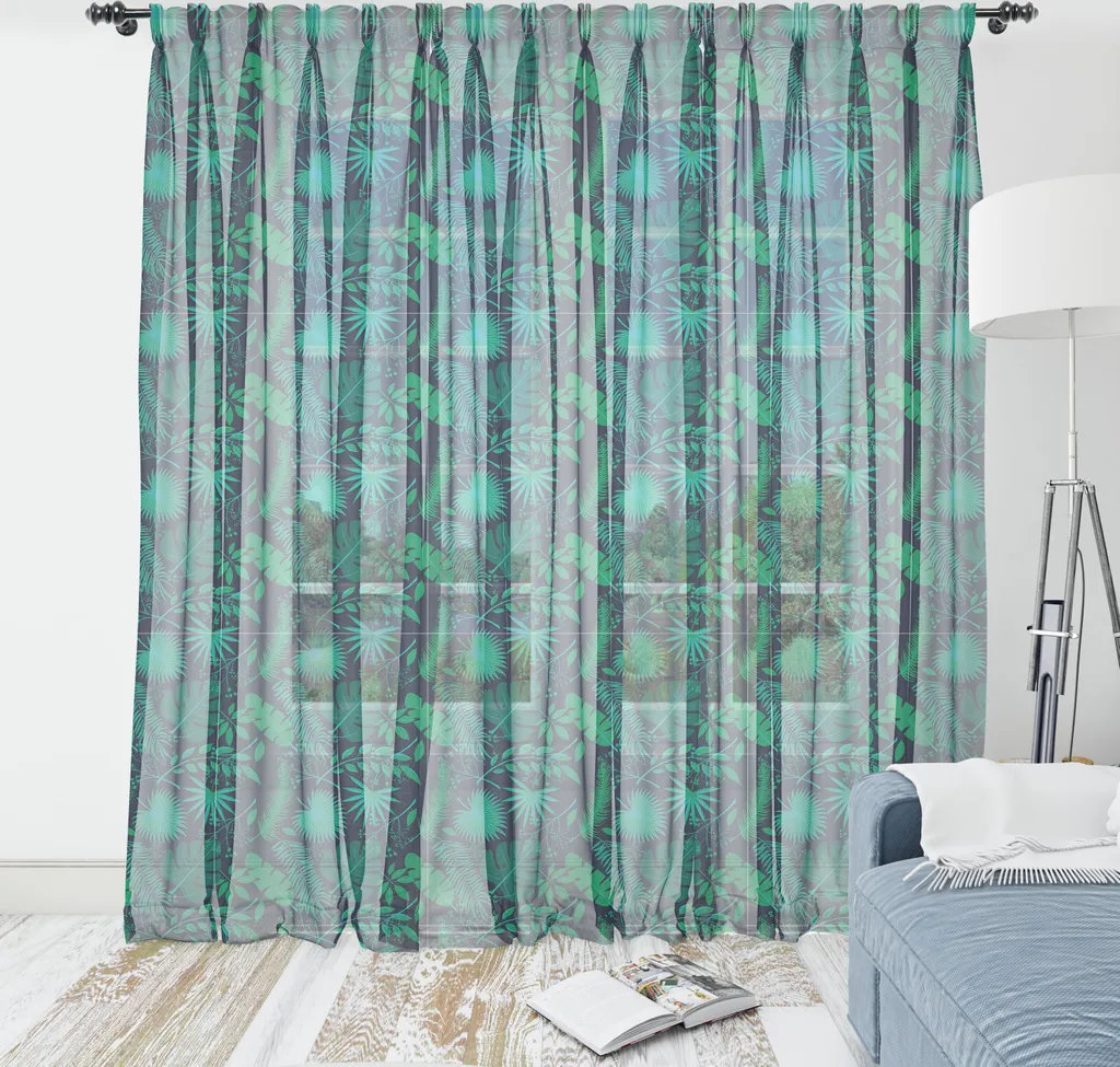 Tapisserie tropicale ABAKUHAUS en satin indigo vert jade 240 x 274 cm