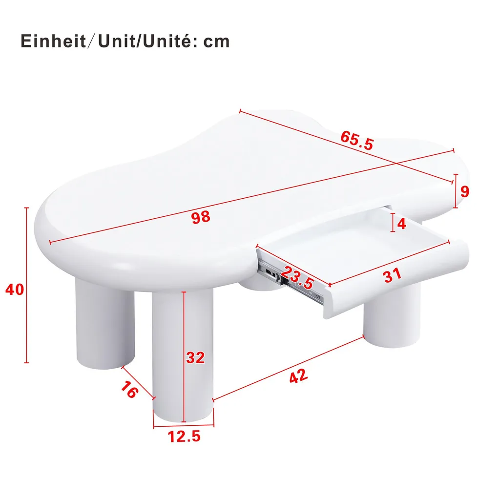 Table basse blanche forme nuage : rangement discret et ambiance LED - 4