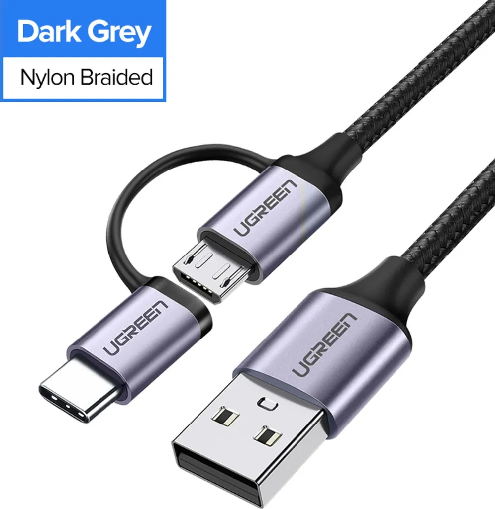 UGREEN Cavo Universale 2-in-1 Nero 1m - Micro USB + Type-C per Viaggi