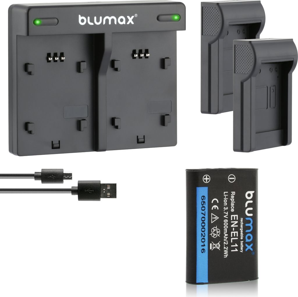 1x Akku + Lader für Nikon EN-EL11 Coolpix P500, P510, P520, P5000 600 mAh