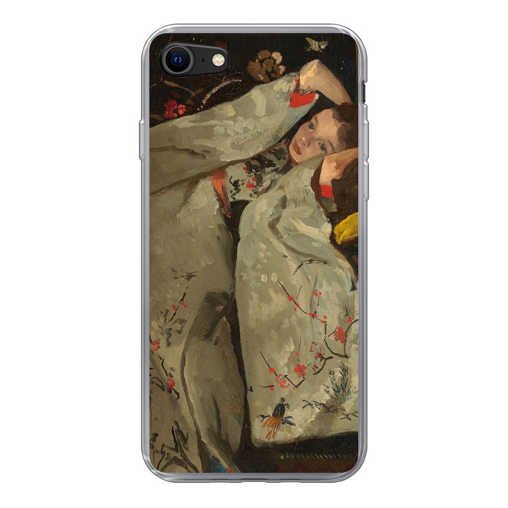 MuchoWow Handyhülle Schutzhülle Hülle für iPhone 8 Mädchen im weißen Kimono - Gemälde von George Hendrik Breitner Silikon Softcase Handy H...