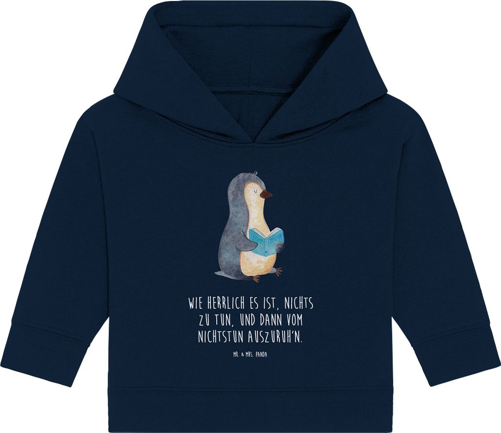 Mr. & Mrs. Panda Organic Baby Hoodie Pinguin Buch 24. - 36. Monat - French Navy - Geschenk, Ferien, Urlaub, Kapuzenshirt, Kapuzensweatshirt