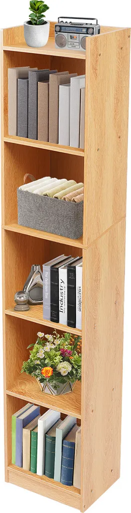 Meuble de rangement colonne étroite 5 tablettes chêne pour studio 152cm
