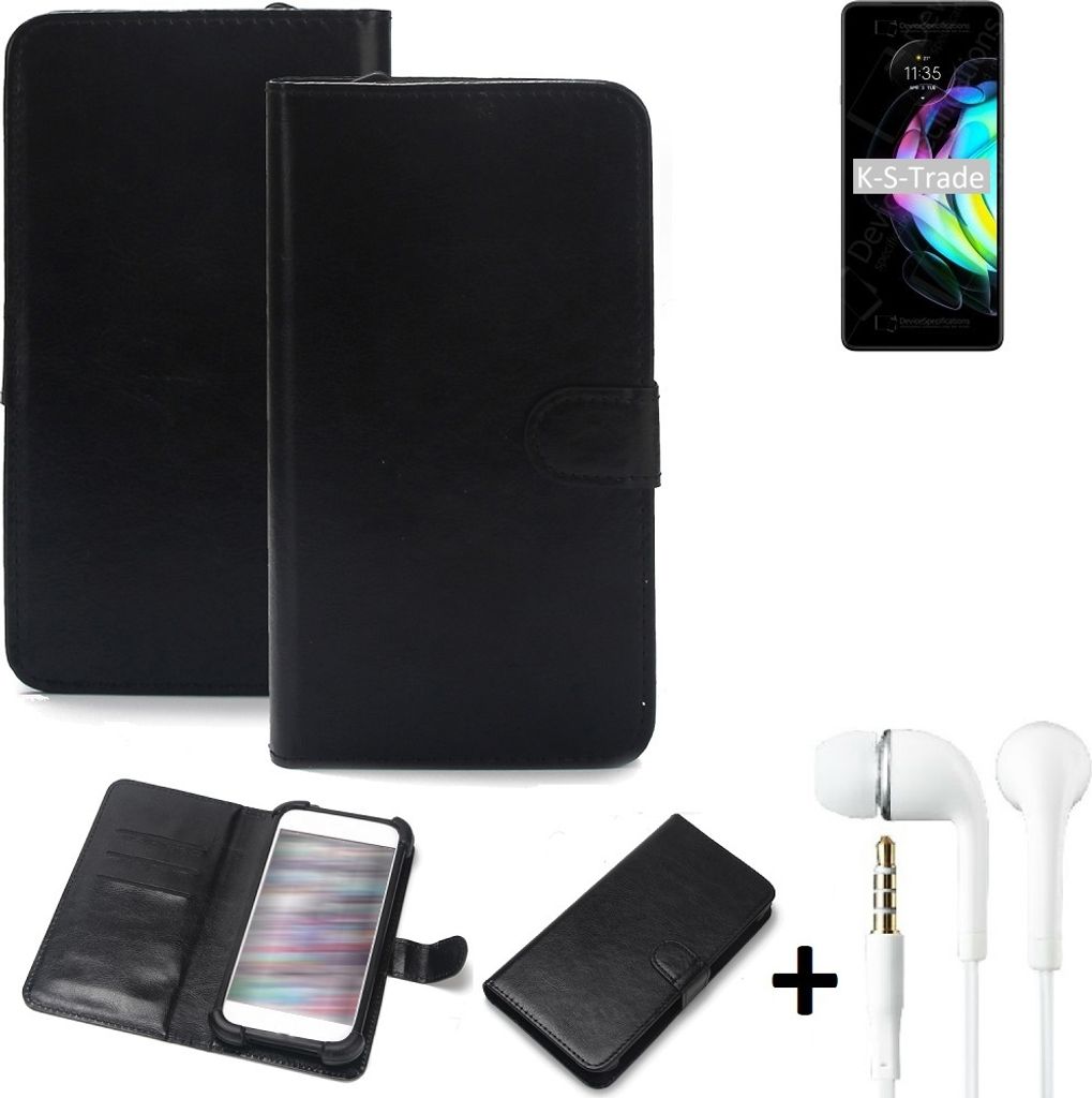K-S-Trade Wallet Case Handyhülle kompatibel mit Motorola Edge 20 Schutzhülle Flip cover Flipstyle Tasche Hülle Flipcover Slim Bumper schwarz + in