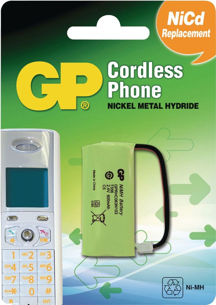 GP Batteries T356 NiMH rechargeable batteries, 600 mAh, DECT telephone, Nickel Metall-Hydrid, 2,1 cm, 4,4 cm, 1,1 cm