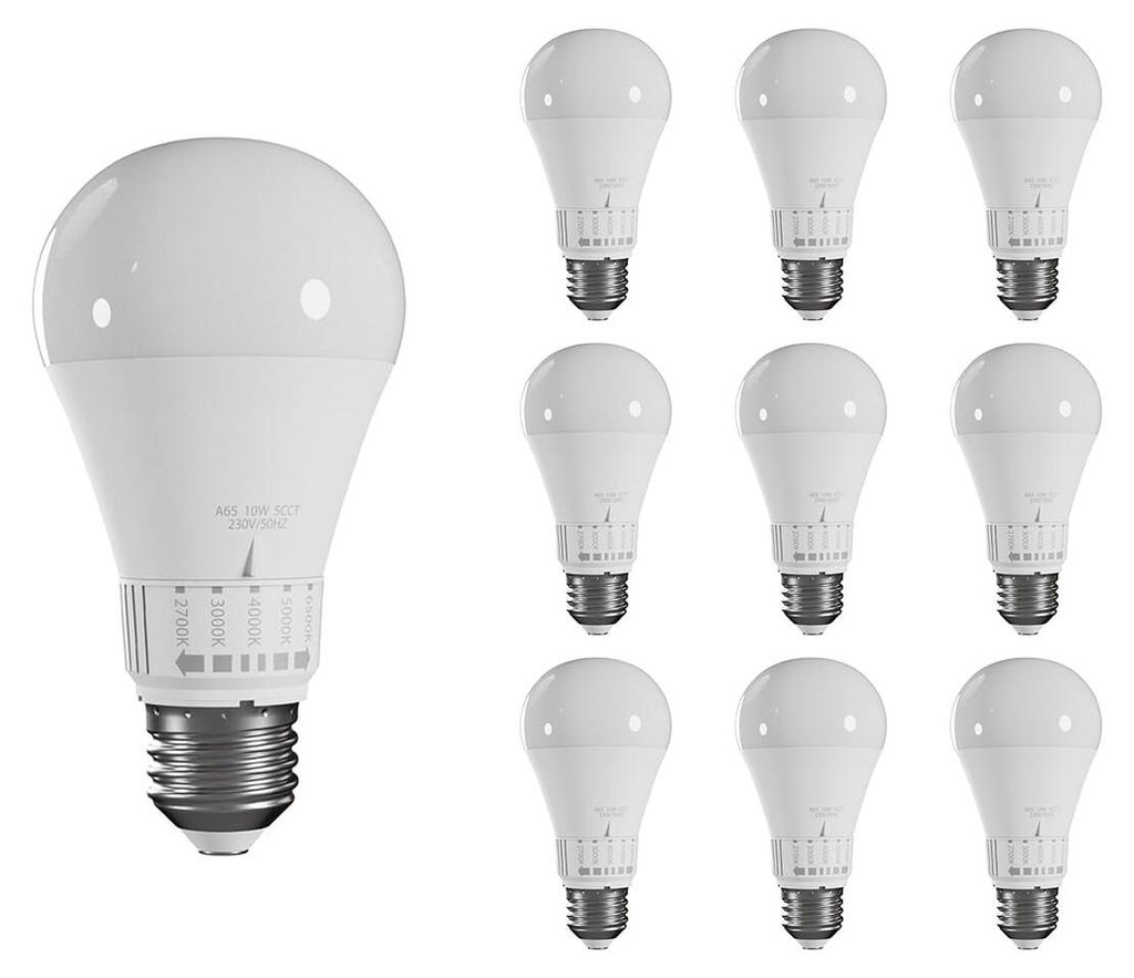 Spectrum LED-Lampe A60 E27 - 10 W - 230 V - 1100 Lumen - 2700-6500 K (einstellbar) - Ø 65 mm - Für Decken-, Tisch- oder Stehlampen - 10 Stück