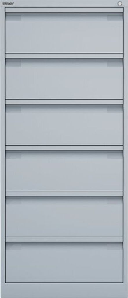 Karteischrank, BxTxH 570x622x1321 mm, DIN A5, zweibahnig ,6 Schubladen, Griffleiste,lichtgrau
