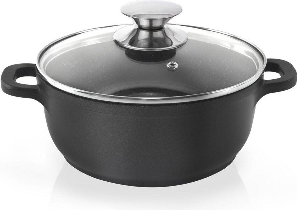 Orion Aluguss Kochtopf Topf mit Glasdeckel GRANIT 20 cm | 2,3 l Gas Induktion