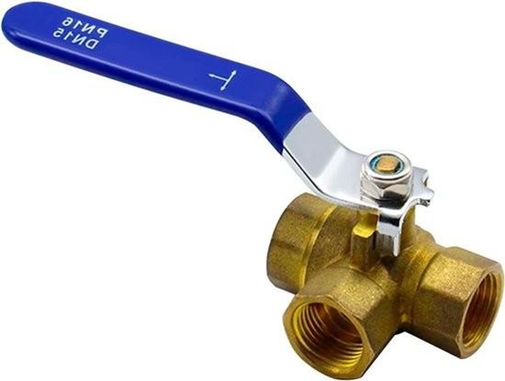 3-Wege-Kugelhahn DN15 1/2" Innengewinde, Verteiler für Wasserhähne – Absperrkugelhahn aus Messing – geeignet für Wasser, Öl und Luft – ho...