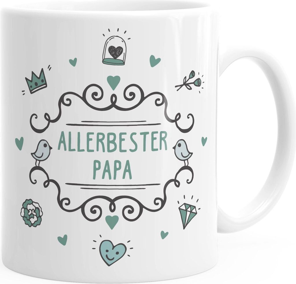 Kaffeetasse mit Botschaft Geschenk Weihnachten Geburtstag Muttertag Dankeschön Präsent Überraschung Moonworks Allerbester Papa weiß Keramik-T...