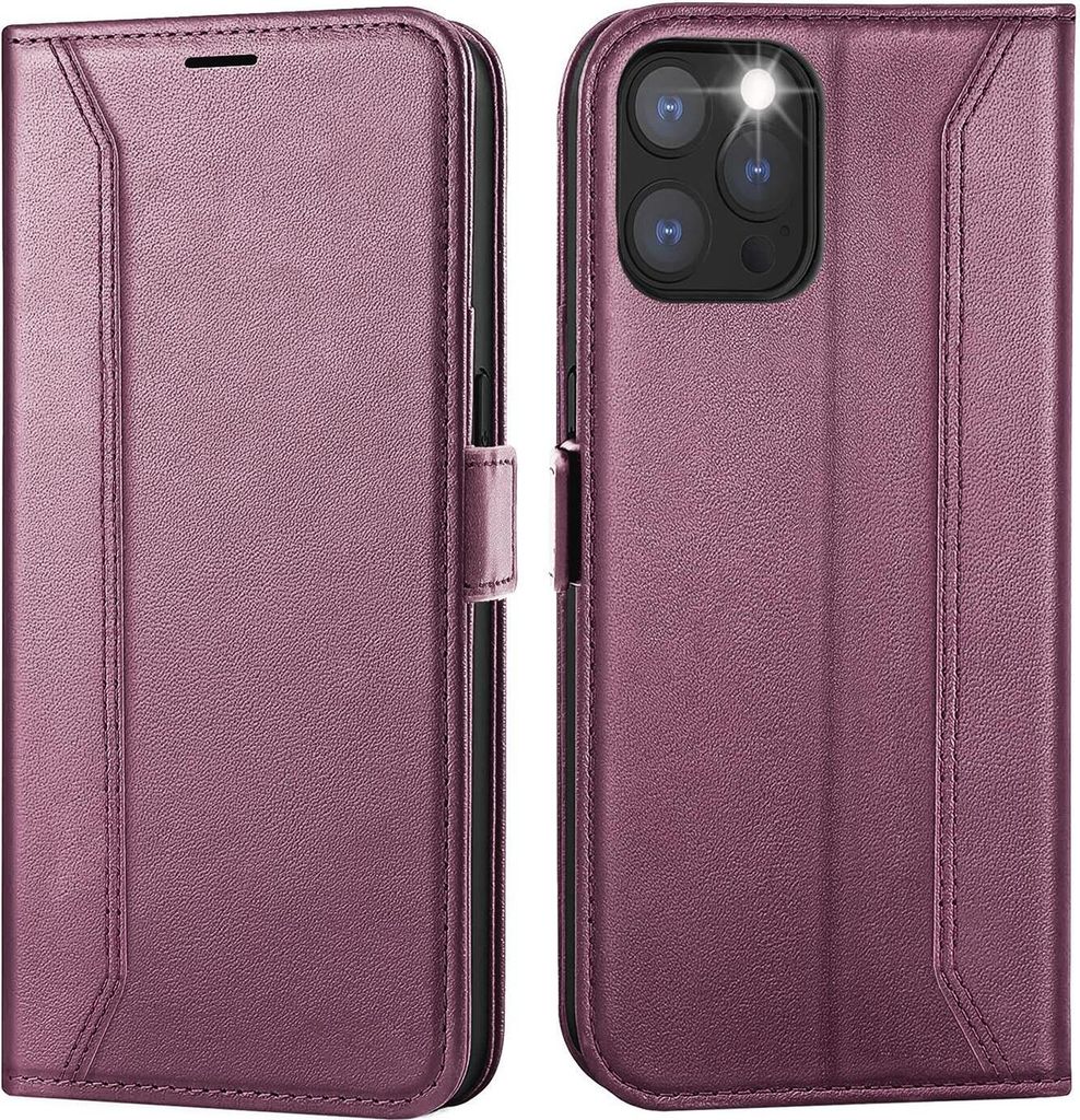 Conie RFID Klapp Tasche für iPhone 12 / 12 Pro Kartenfach Hülle Rundumschutz in Lila