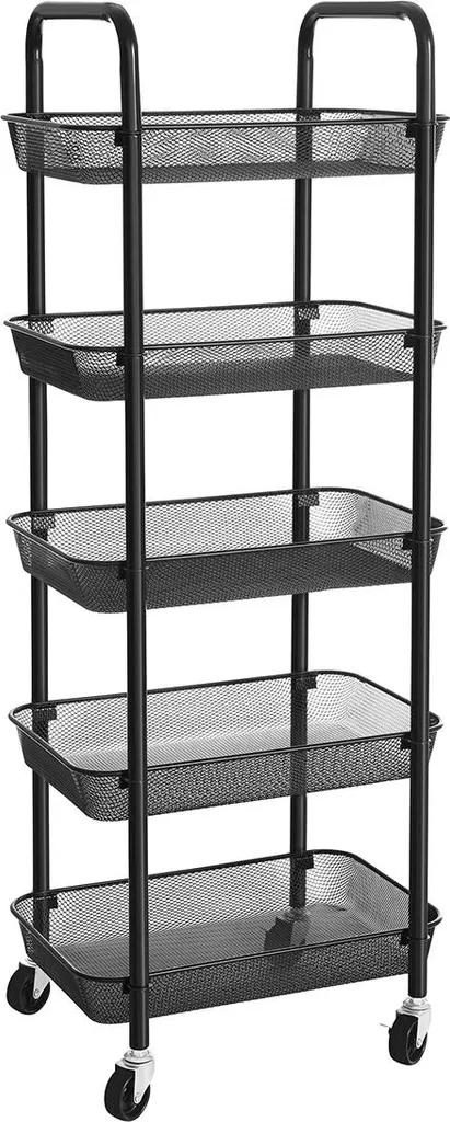 Carrello Organizer 5 Ripiani Nero: Design Sottile per Casa e Ufficio