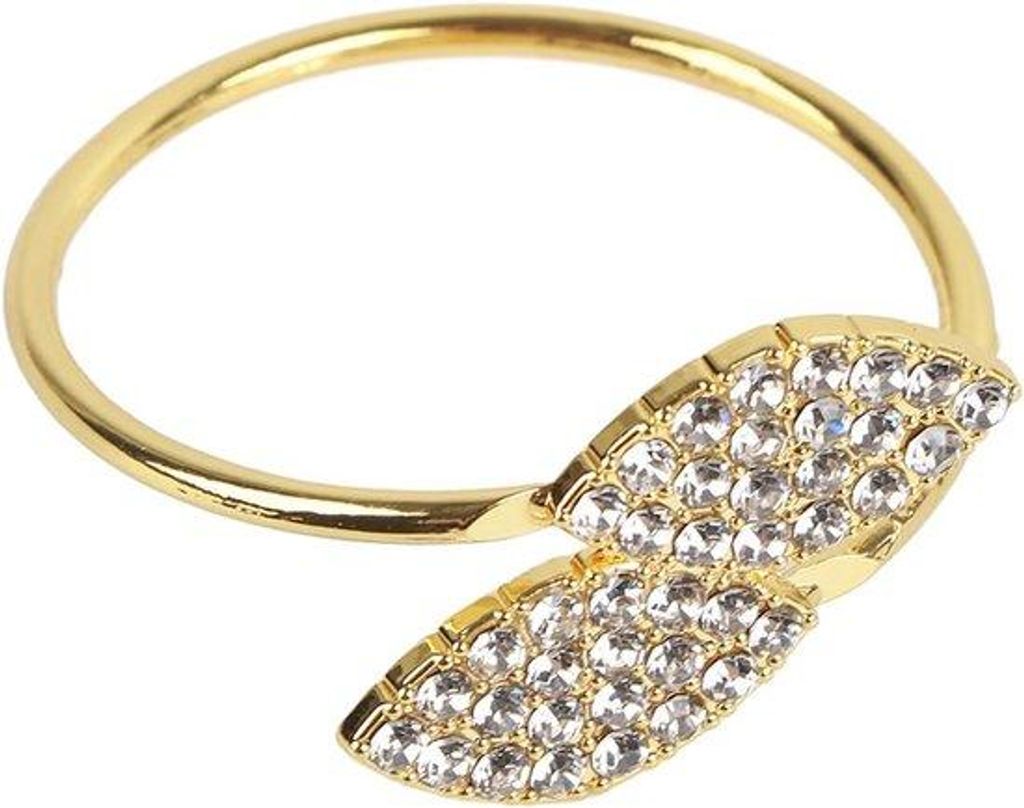 12x Luxe Metal Serviettringen mit Glitzer Blatt Dekoration - Gold